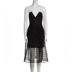 NICHOLAS black mesh strapless overlay midi dress